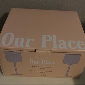 Brand new in box, pair of our place wine glasses.
